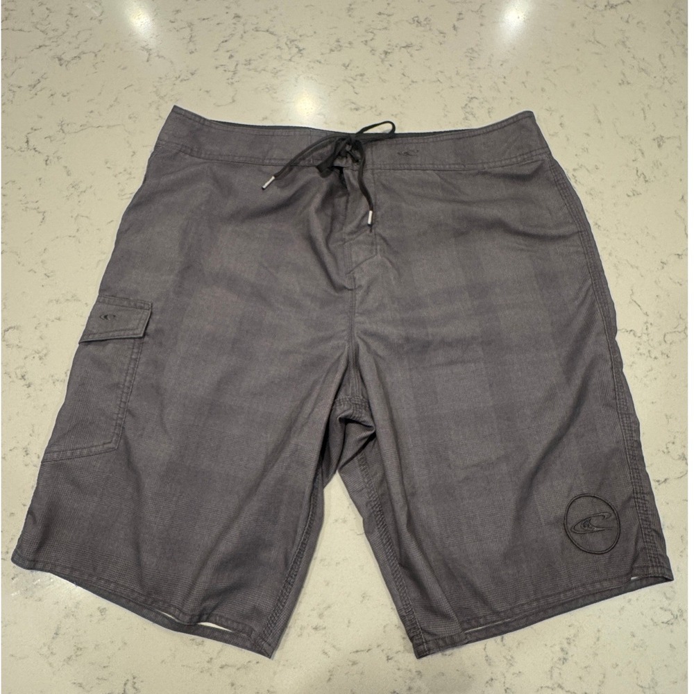 O'Neill Board Shorts Mens 38 Grey Cargo Pocket Micro Plaid Surf Swim Trunks